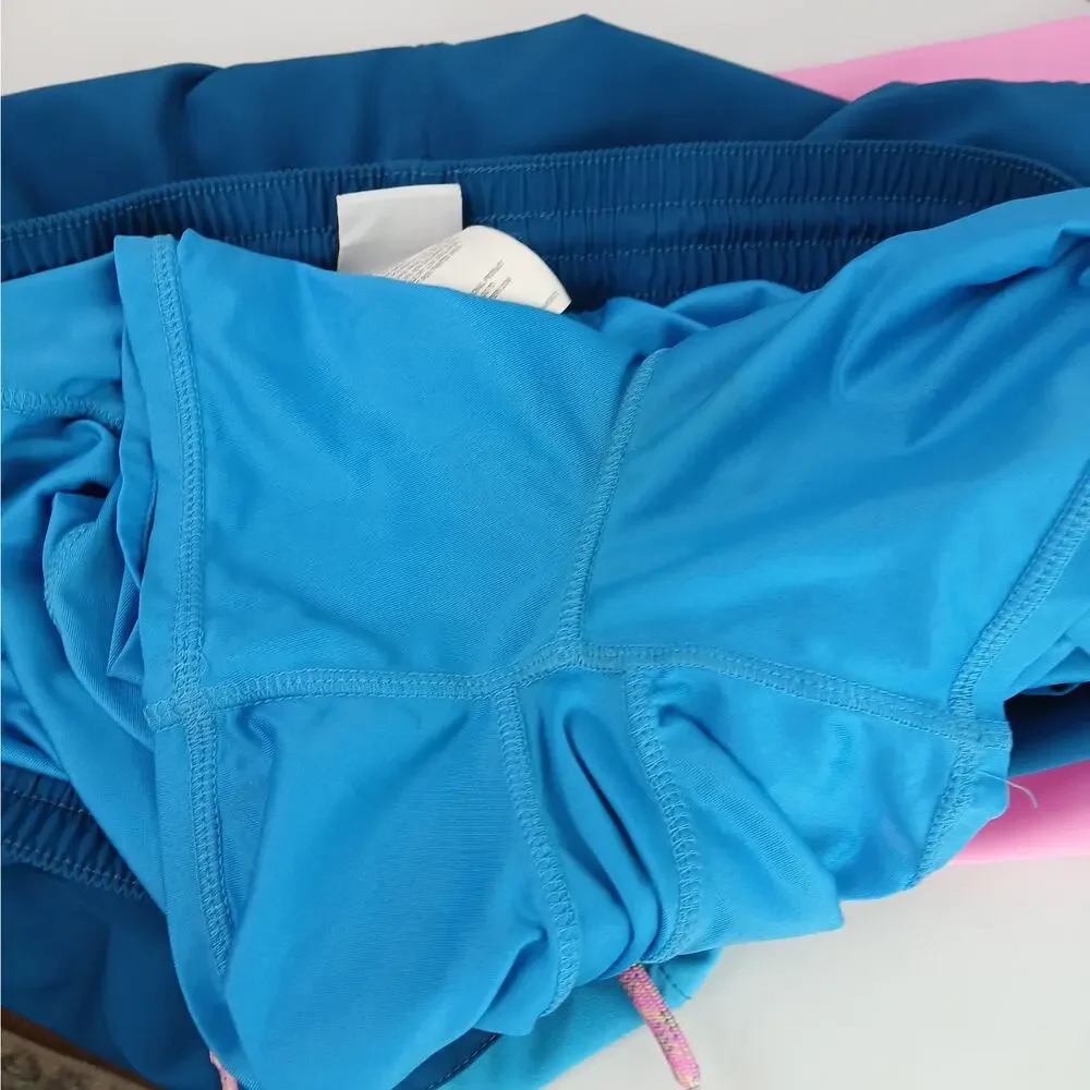 Nike Men’s SZ XXL Lined Swim Trunks Blue Pink Colorblock Drawstring Board Shorts